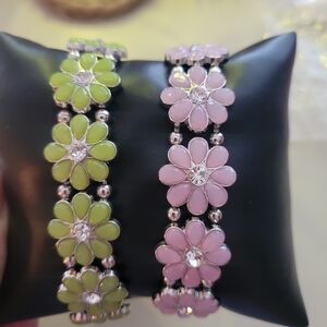 Paparazzi Floral Stretch Bracelet Set - Pink and Green